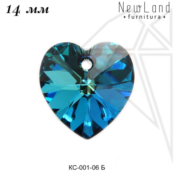 Кристаллы Сваровски сердечки 14 мм (Bermuda blue)