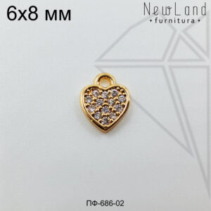 Подвеска сердце с прозрачными фианитами 8 мм (золото)